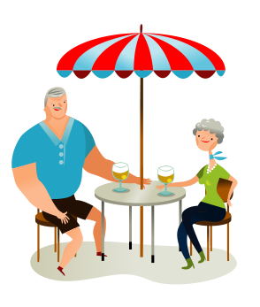 Gepensioneerd koppel op een terrasje