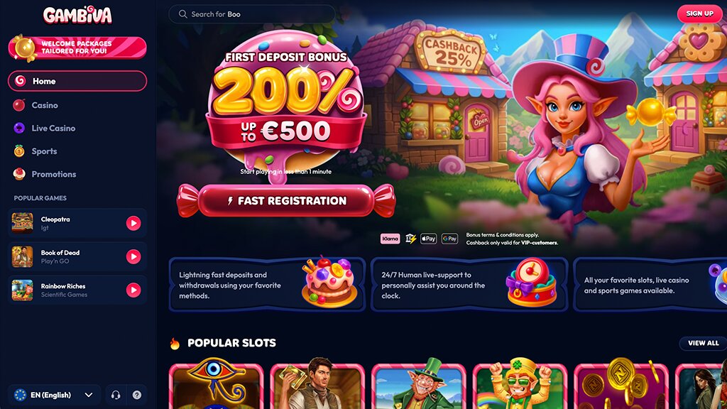 homepage van gambiva casino belgie